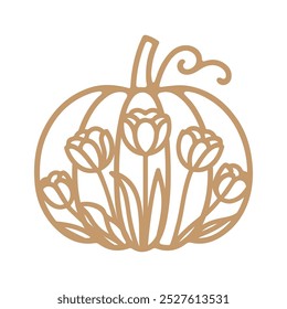 Ilustración vectorial de calabaza con flores. Silueta, contorno de una calabaza floral. 