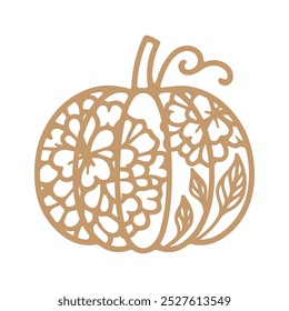 Pumpkin vector illustration with flowers on it. Silhouette, outline of a floral pumpkin. 