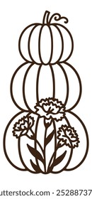 Ilustração de vetor de abóbora com flores sobre ele. Silhueta, esboço de uma abóboras florais. 