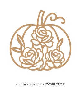 Pumpkin vector illustration with flowers on it. Silhouette, outline of a floral pumpkin. 