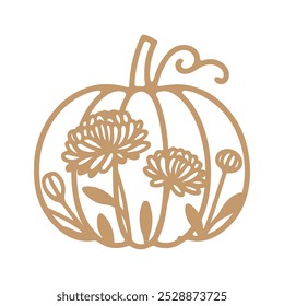 Pumpkin vector illustration with flowers on it. Silhouette, outline of a floral pumpkin. 