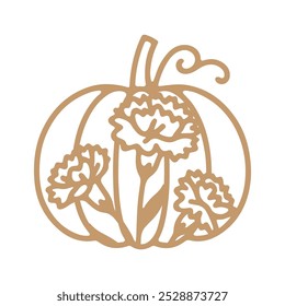 Pumpkin vector illustration with flowers on it. Silhouette, outline of a floral pumpkin. 