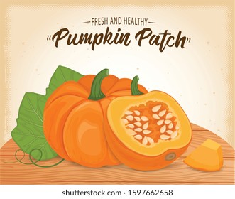 pumpkin vector illustration with half piece of pumpkin