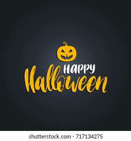 Pumpkin vector illustration with Happy Halloween lettering for party invitation card, poster. All Saints' Eve background.