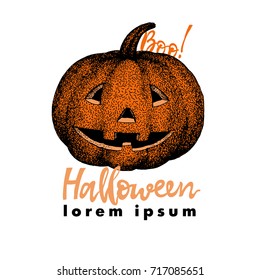 Pumpkin vector illustration. Isolated hand drawn Halloween design elements. Happy Halloween logo template, greeting card template.