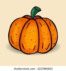 Pumpkin vector illustration, marker drawing, big orange cabbage drawing.