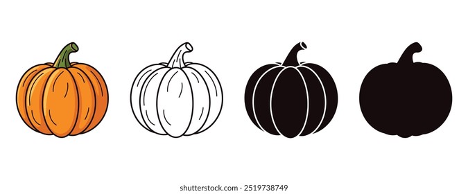 Ilustración vectorial de calabaza, contorno, silueta sobre fondo blanco