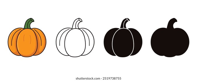 Pumpkin vector illustration, outline, silhouette on white background