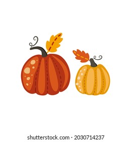 Ilustración vectorial de las calabazas amarillas y anaranjadas aisladas sobre fondo blanco.