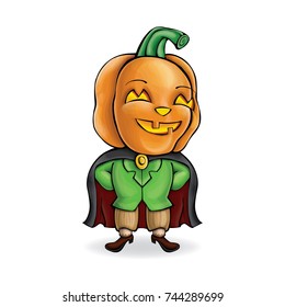 Pumpkin. Vector kind cartoon character for Halloween.