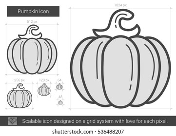 Icono de línea vectorial de calabaza aislado en fondo blanco. Icono de línea de calabaza para infografía, sitio web o aplicación. Icono escalable diseñado en un sistema de cuadrícula.
