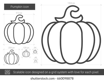 Pumpkin vector line icon isolated on white background. Pumpkin line icon for infographic, website or app. Scalable icon designed on a grid system.