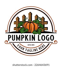 pumpkin vector logo design. pumpkin fruit illustration, perfect organic vegetable for pumpkin farm