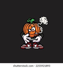 caricatura de marihuana de calabaza vectorial de unión y fumar