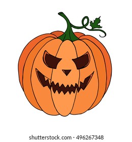 Pumpkin vector on black background. Doodle illustration. Halloween object isolated. Holiday party. Cloth, print, design, icon, logo, poster, textile, paper, card, magic, icon, poster, decor. Eps10