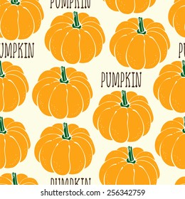 Pumpkin vector seamless pattern, hand drawn vegetable background