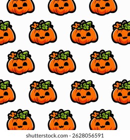  Pumpkin vector seamless print, great for quirky Halloween textiles or party goods.