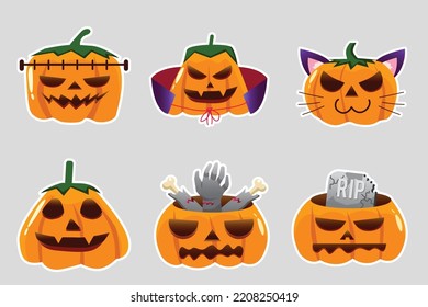 El vector de calabaza da miedo a la halloween.  calabazas emoticonas. un paquete de calabazas espeluznantes. conjunto de expresiones de calabazas. conjunto de vectores de halloween para impresión y decoración