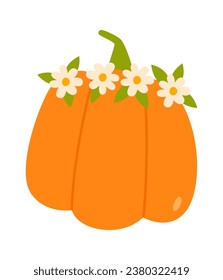 Pumpkin Vegetable With Flowers Vector Illustration