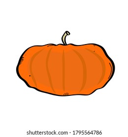 Pumpkin vegetable food logo icon sign Hand drawn sketch doodle design Cartoon halloween autumn style Fashion print clothes apparel greeting invitation card banner poster badge cover wallpaper flyer