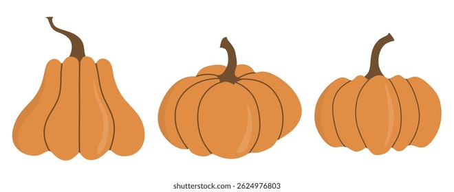 Ícone vegetal de abóbora definido no estilo plano sobre fundo branco.