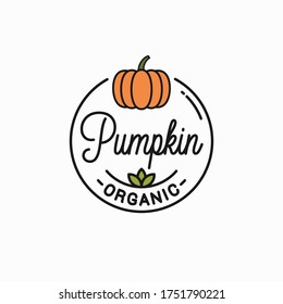 Pumpkin vegetable logo. Round linear logo pumpkin on white background