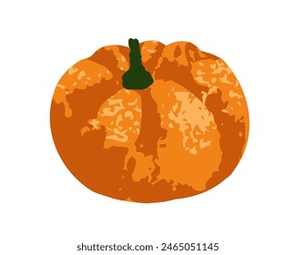 Pumpkin vegetable. Orange round-shaped squash. Autumn harvest. Halloween veggie. October holiday food icon. Seasonal healthy natural fall fruit. Flat vector illustration isolated on white background