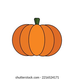 Pumpkin vegetable plant linear icon logo with color, outline. Harvest, crops, vegan, vegetarian food. Minimalist vector illustration in flat style isolated on white background