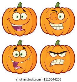 Pumpkin Vegetables Cartoon Emoji Face Character Set 1. Vector Collection Isolated On White Background