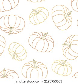 Pumpkin vegetables outline seamless pattern. Background with simple squash icons.