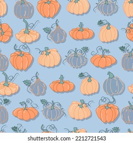 pumpkin vegetables vector seamless pattern hand drawn illustration seasonal autumn harvest