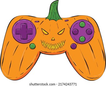 Pumpkin Video Game Controller vector illustration