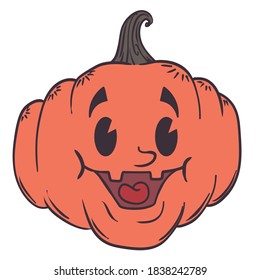 Pumpkin in vintage design with happy face commemorating the Halloween from ancient times.