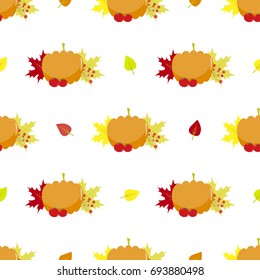 Pumpkin, vintage, leaves seamless pattern vector