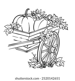 Pumpkin wagon coloring page fall thanksgiving printable art
