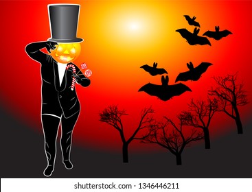 pumpkin walking. halloween background in 10 EPS