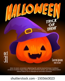 pumpkin wear witch hat or hallowen illustration vector