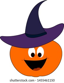 Pumpkin wearing a hat, illustration, vector on white background.