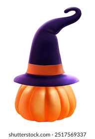 Pumpkin wearing a witch hat, Halloween holiday realistic 3D pumpkins Vector illustration Mesh gradient is used