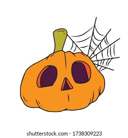 Pumpkin with web, vector design for banner, poster, greeting card, party invitation.