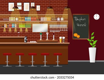 Pumpkin week in restaurant concept. Empty bar counter in in the background.