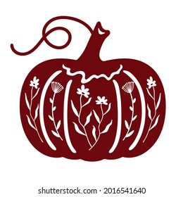 Pumpkin With Wildflowers. Stencil For Cutting And Scrapbooking.