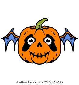 Pumpkin with wings hand drawing style
