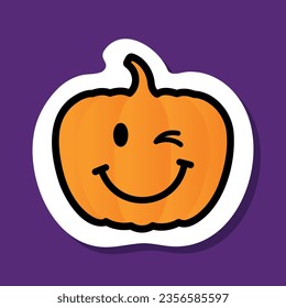 pumpkin with winking eye, cute pumpkin character, halloween vector design element