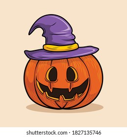 Pumpkin with Witch Hat Halloween Cartoon