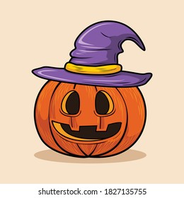 Pumpkin with Witch Hat Halloween Cartoon