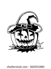 Pumpkin and witch hat for halloween. Design vector illustration