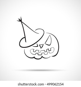 Pumpkin in witch hat. Halloween illustration
