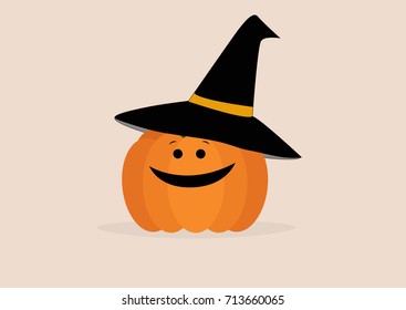 pumpkin in witch hat on a light background.