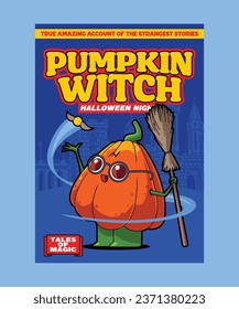 PUMPKIN WITCH. Spooky Halloween Cartoon Character Illustration.